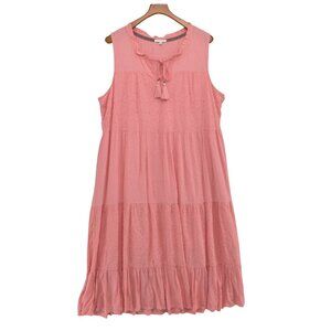Kate & Sam Tiered Maxi Dress Pink Sleeveless Eyelet Sleeveless Tassel Size XXL